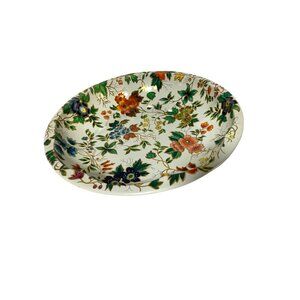 Vintage Daher 1971 Floral Tin Platter Tray Green Orange Blue 10 in Diameter